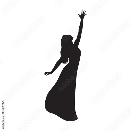 Dynamic woman reaching with powerful extension and graceful movement upwards - woman reaching silhouette - woman reaching Vector - Silhouette of woman reaching
