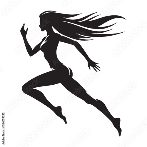 Determined lady running striving for endurance and perfect rhythm in her routine - lady running silhouette - lady running Vector - Silhouette of lady running
