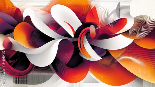 Abstract Colorful Composition of Curved Shapes and Dynamic Lines