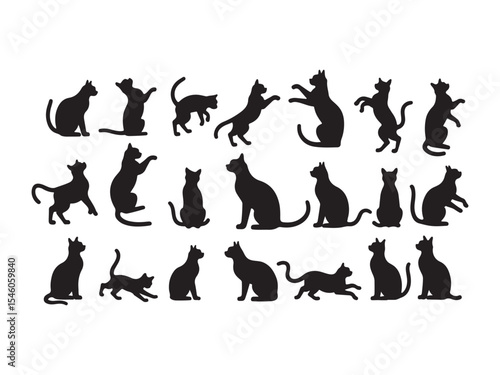 Black cat silhouettes collection showing various poses ideal for decorative and design purposes