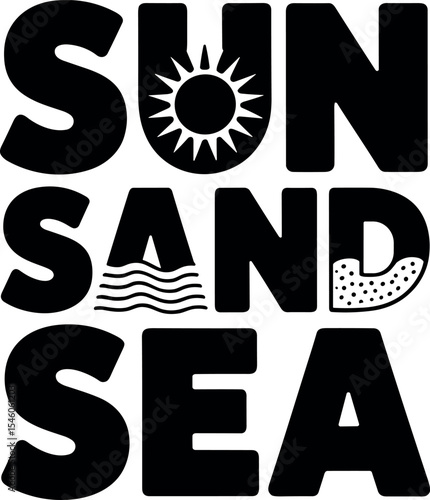 Sun Sand Sea vector silhouette print design
