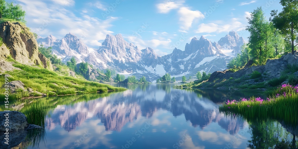 Fototapeta premium Stunning Alpine Lake Breathtaking Mountain Scenery Nature Photography