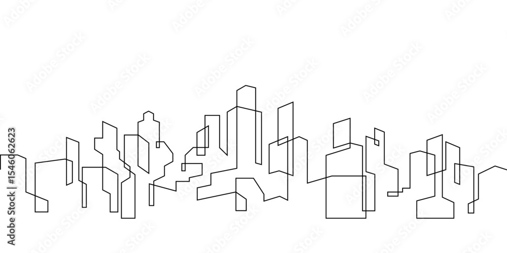 Fototapeta premium city building one line continuous seamless pattern thin line illustration for decoration,background,graphic,footer,etc.