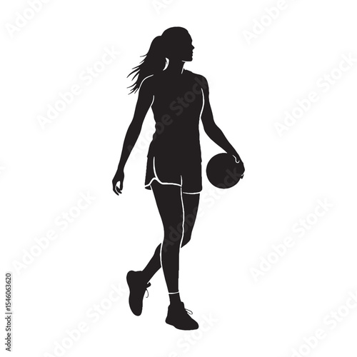 Athletic sportswoman displaying her remarkable physical prowess and readiness for action - sportswoman silhouette - sportswoman Vector - Silhouette of sportswoman
