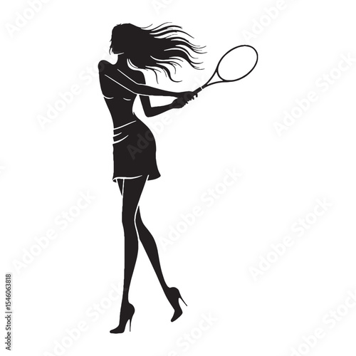 Agile sportswoman moving with incredible quickness and effortless precision in her sport - sportswoman silhouette - sportswoman Vector - Silhouette of sportswoman
