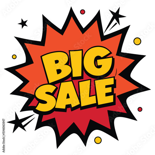 Exciting Big Sale Announcement in Comic Style Explosion with Stars and Circles