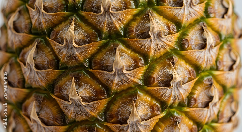 Close-up view of Pineapple's textured skin, showing intricate details of its scales and patterns. A vibrant tropical fruit. Close-up view of Pineapple's textured skin, showing intricate details of its scales and patterns. A vibrant tropical fruit.