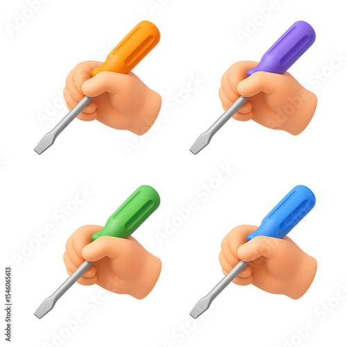 Screwdriver Handles: Colorful Tools in Hand - 3D Render