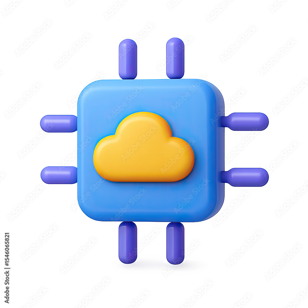 Obraz premium Abstract 3D Render of Cloud Computing Microchip Icon with Neon Lighting