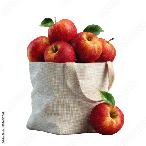 Fresh red apples bag farm market image with natural setting close-up view
