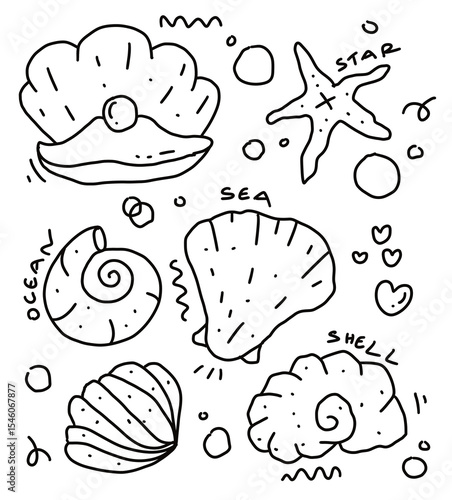 hand drawn vector illustration of a ocean set of doodle elements