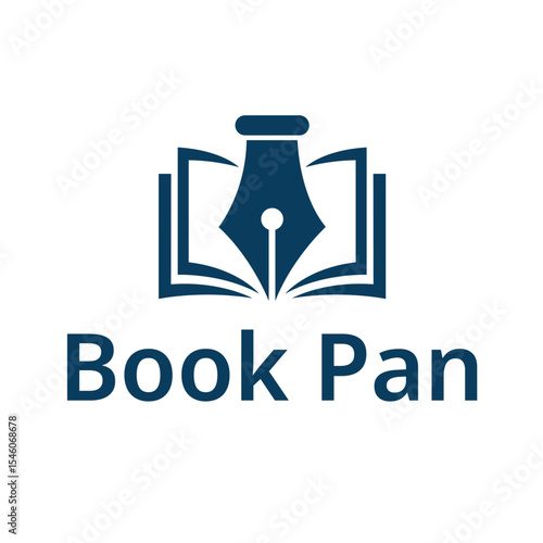 Open Book with Quill Pen Logo Education Writing and Literary Symbol