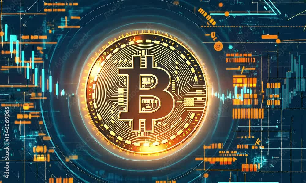 A Bitcoin coin image prominently displayed surrounded by digital data representations A Bitcoin coin image prominently displayed surrounded by digital data representations