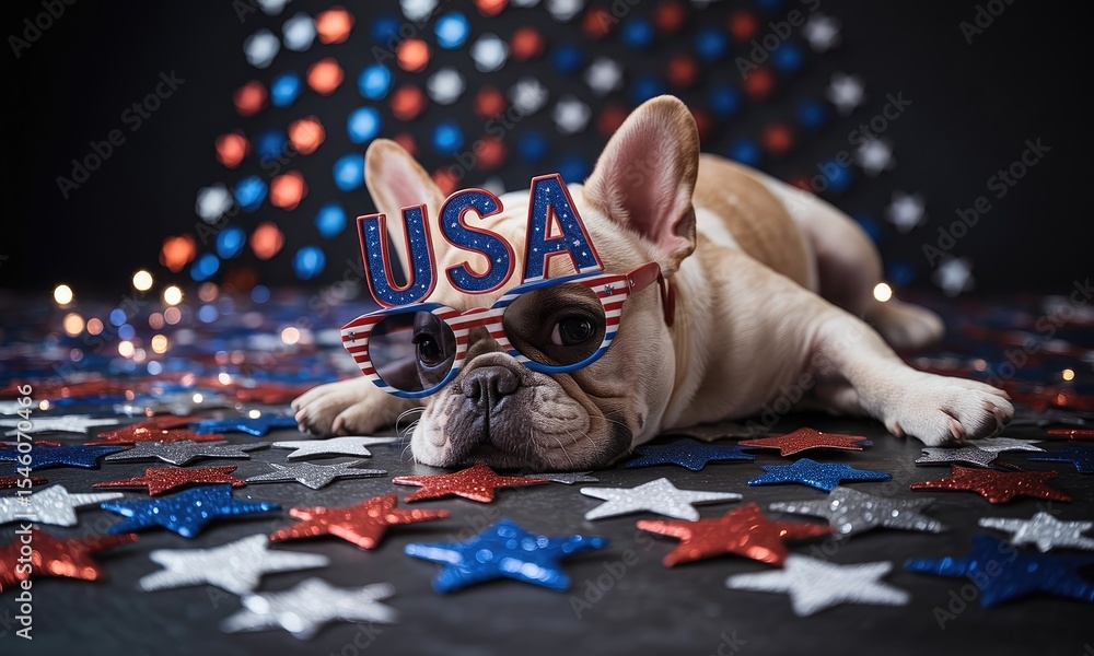 Obraz premium Adorable puppy with patriotic decor for independence day