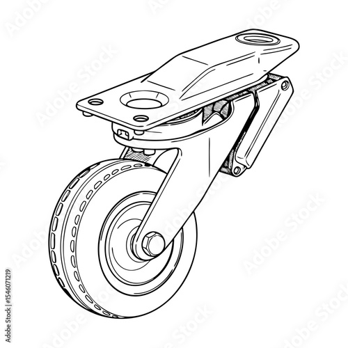 Vector sketch of a scaffold wheel with brake, construction accessory, on a transparent background
