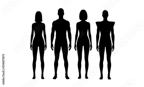 Set of body types silhouettes on white background