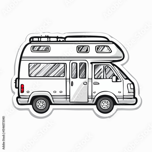 Camper Pencil Sketch Sticker Style