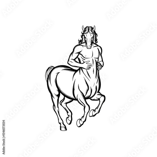 Muscular centaur running in a powerful pose against a plain background showcasing strength and agility