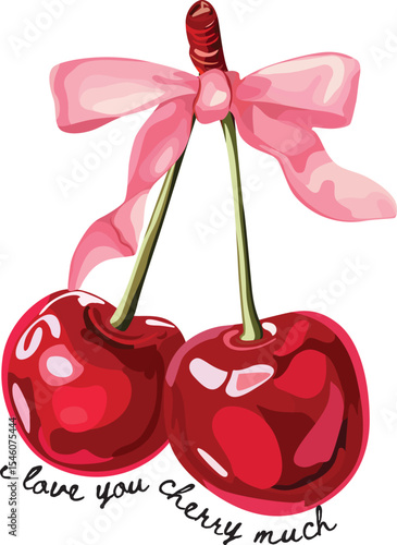 Cherry bow vector illustration for t-shirt graphics 