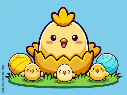 A hen hiding her yellow chicks under her wings