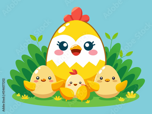 A hen hiding her yellow chicks under her wings