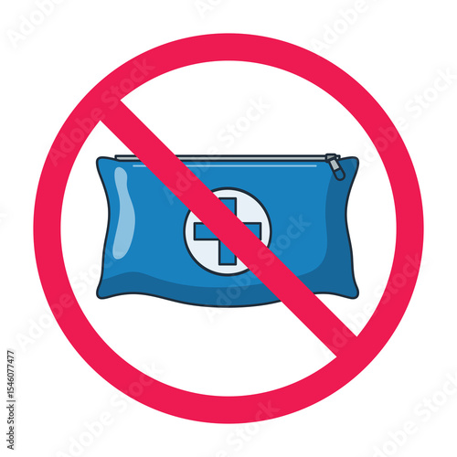 No medical kit sign, forbidden first aid kit sign, first aid not allowed symbol, prohibited medical kit icon, ban on emergency kit, no healthcare supplies, medical prohibition sign