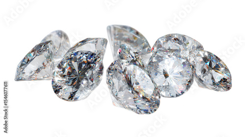 Pile of sparkling diamonds isolated on transparent background