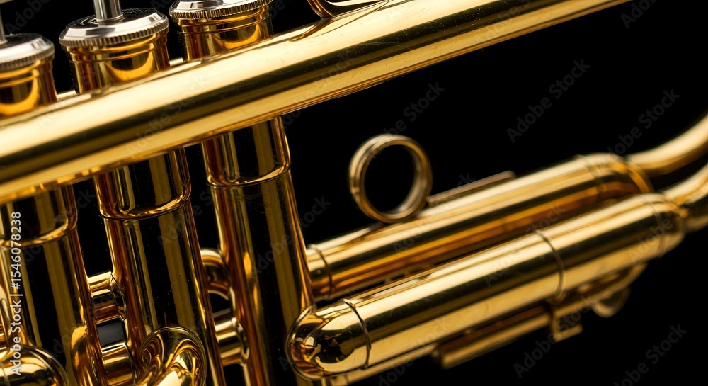 Naklejka premium Golden Trumpet Close-Up: Musical Instrument Detail