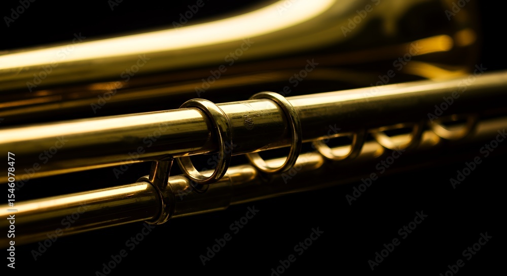 Naklejka premium Golden Trumpet Close-Up: A Musical Instrument's Intricate Detail