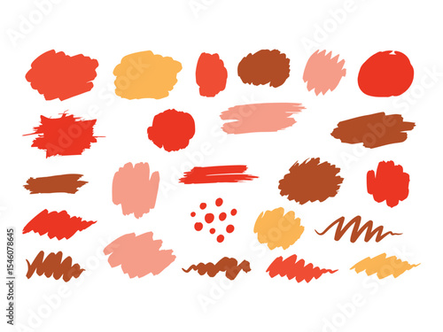 Artistic Hand Drawn Colorful Abstract Brush Stroke Shape Set Element
