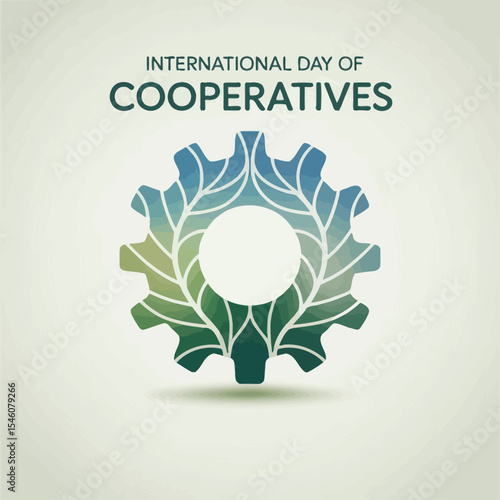 International Day of Cooperatives, cooperatives day vector, unity symbol vector, gear icon with leaves, sustainability cooperation icon, flat gear illustration, green economy vector, EPS cooperative s