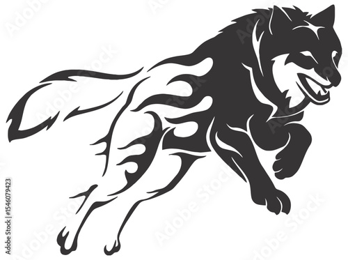 Running Wolf and Horse Silhouette – Dynamic Wild Animal Vector Illustration for Design