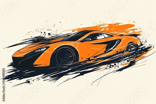 Vibrant Color Visual of Sports Car Abstract Hand Drawn Vector Design,With Silhouette Concept