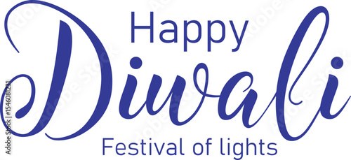 Happy Diwali text. Festival of light. Greeting card or holiday banner vector illustration
