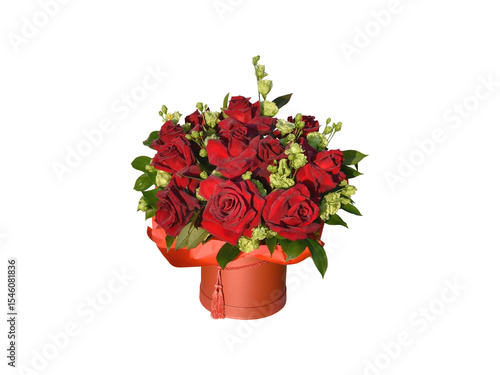 red roses in a decorative box. 