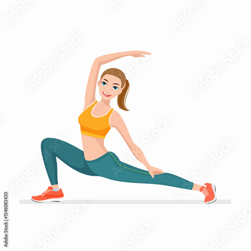 Sport and fitness backgrounds. young woman stretching, vector illustration