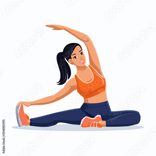 Sport and fitness backgrounds. young woman stretching, vector illustration
