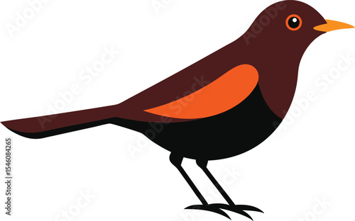 Beautiful thrush bird in natural habitat, detailed close-up photo of thrush singing on branch, wildlife bird photography perfect for nature and birdwatching projects.