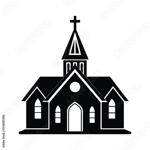 Holy church building with cross silhouette design for faith religion and worship visuals