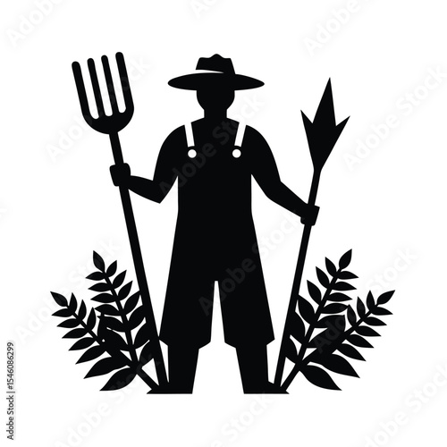 Farmer with tools silhouette perfect for agriculture rural work and harvest illustration
