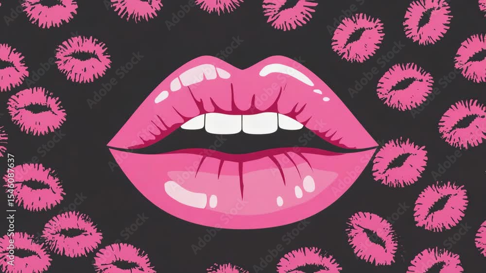Pink Lips with Kiss Marks Animation on Dark Color Background Pink Lips with Kiss Marks Animation on Dark Color Background