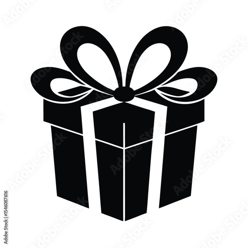 Silhouette of wrapped gift box with ribbon for holiday celebration birthday and festive joy