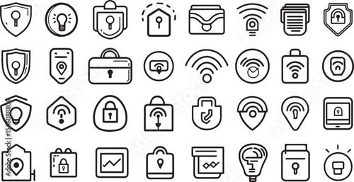 Vpn security icons vector set for network protection and data privacy internet safety and secure connection
