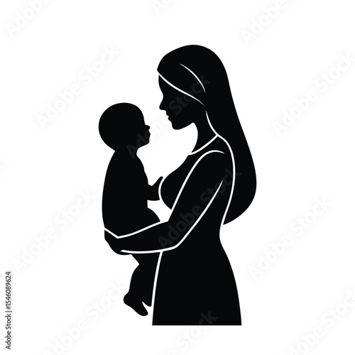 Mother and baby silhouette symbolizing parental love care and family bonding illustration