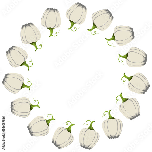 Pumpkin circle frame. The round border is made of autumn pumpkins. Autumn, fall. Flat vector clipart