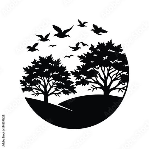 Sunset scene with birds and tree silhouette ideal for nature peace serenity and scenic design