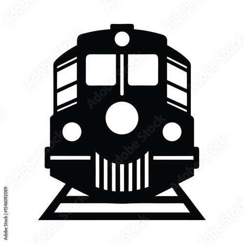 Train front view silhouette for travel transportation railway engine and journey illustration