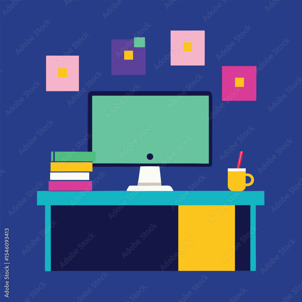 Fototapeta premium Office Workspace With Desktop And Colorful Post It Notes Concept For Task Management