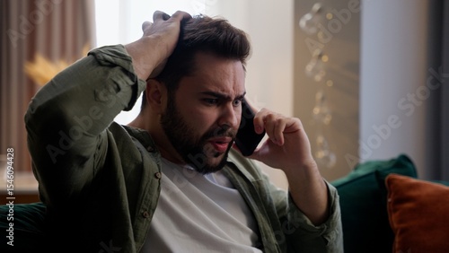 Obraz na plátně Mad furious Caucasian business man male guy client businessman homeowner talking