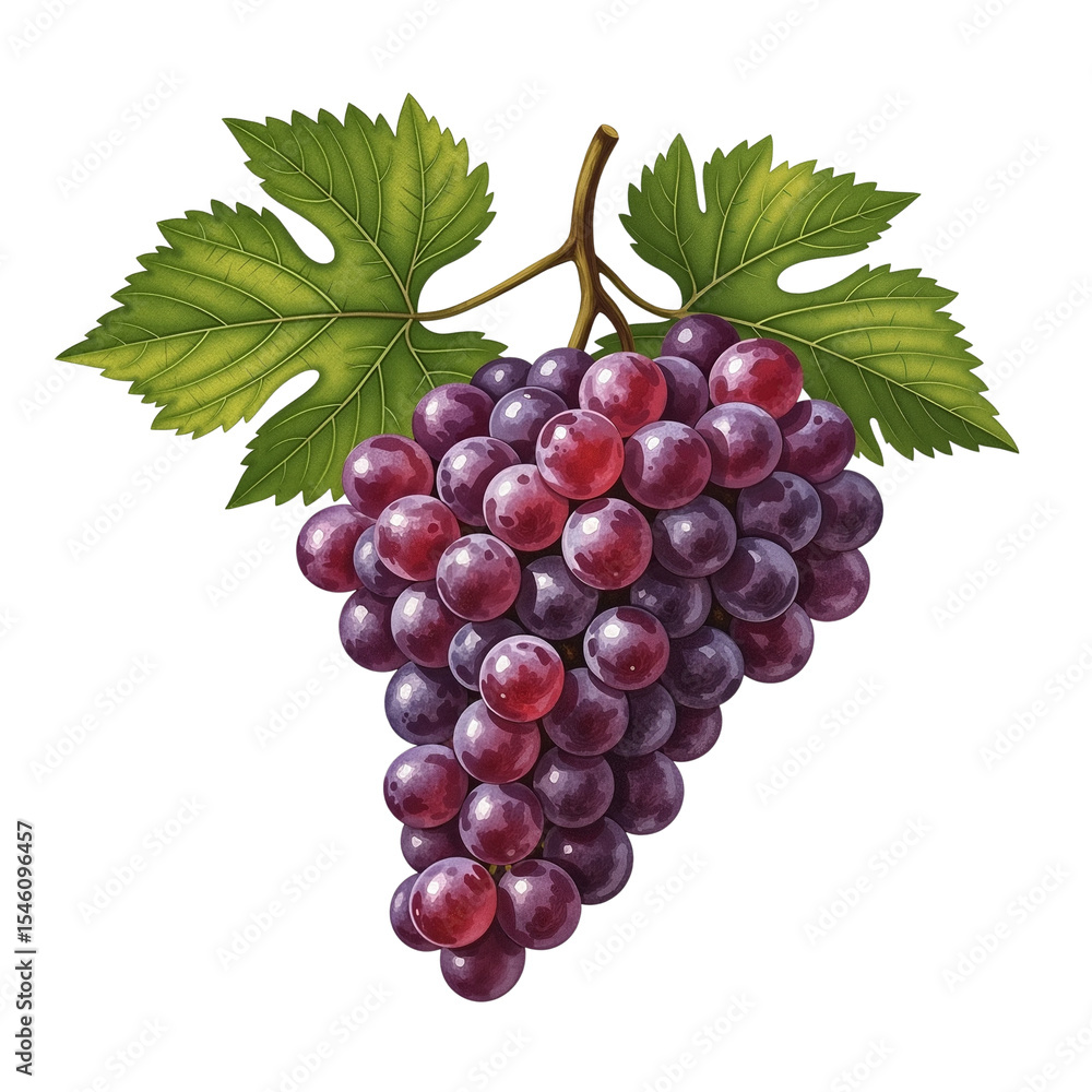 Fototapeta premium Grapes bunch with green leaves , concept of isolated on transparent background 